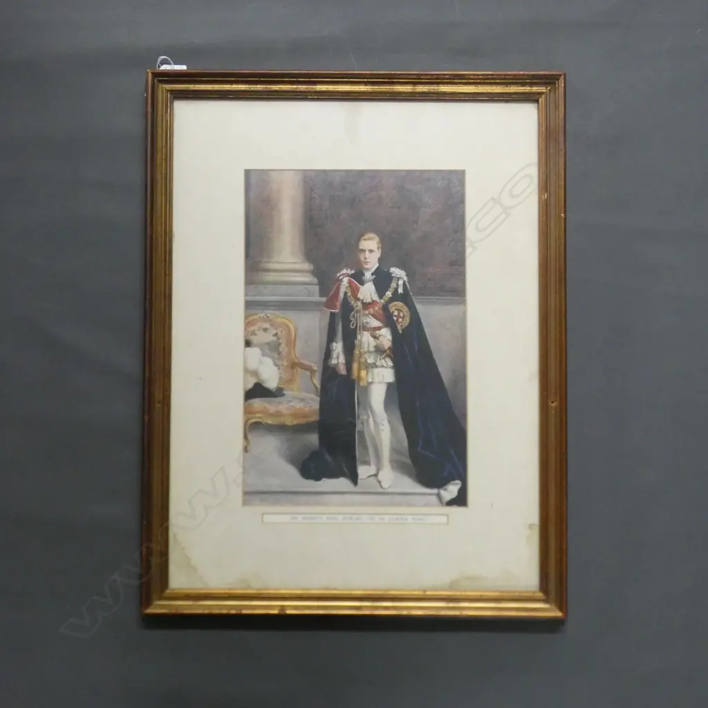 VINTAGE PRINT 'HIS MAJESTY KING EDWARD VIII IN GARTER ROBES 410x270mm Image 1++
