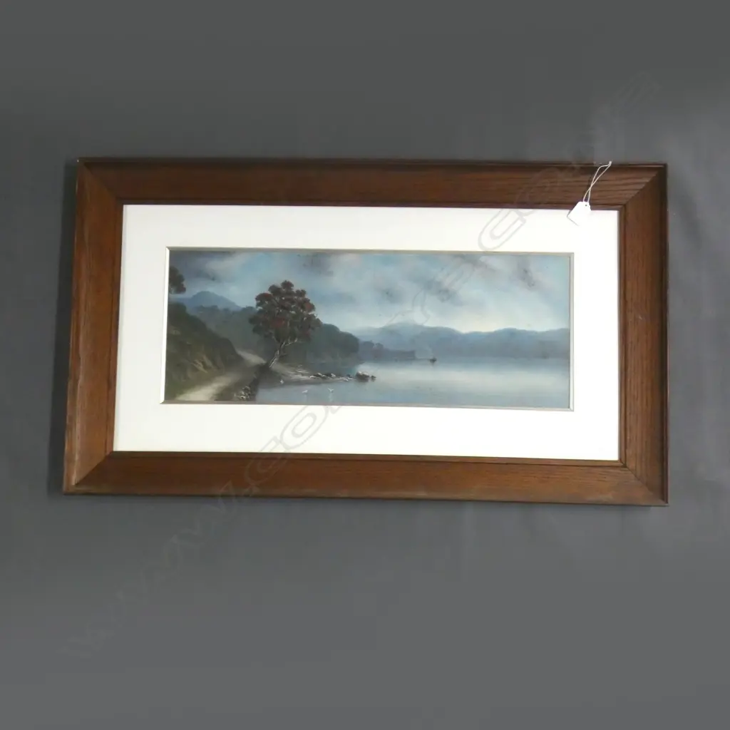 J A BOND ACRYLIC EARLY 20TH CENT LANDSCAPE HUIA PT MANUKAU HARBOUR 640 X 220MM Image 1++