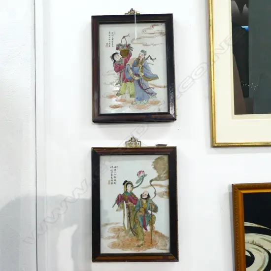 PR HAND PAINTED CHINESE PORCELAIN PLAQUES, FRAMED 290x210mm