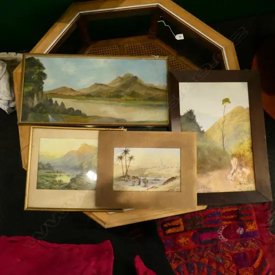 4 OLD LANDSCAPE PAINTINGS / PRINTS LARGEST 570 X 270MM