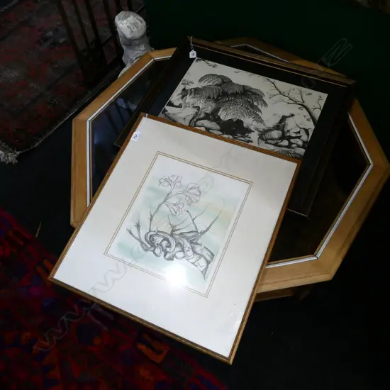 2 ARTWORKS; REI HAMON 'WAIMARAMA' 515/600 '79 370x480mm + JENNY GALLAGHER ABSTRACT 