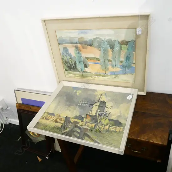 OIL ON BOARD WINDMILL SCENE - DONALD URQUART (380 X 500MM)+ SIGNED WATER COLOUR 