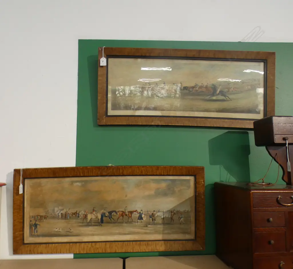 PR 19thC EQUESTRIAN PRINTS 'RUNNING' & 'PREPARING TO START' 250x680mm Image 1++