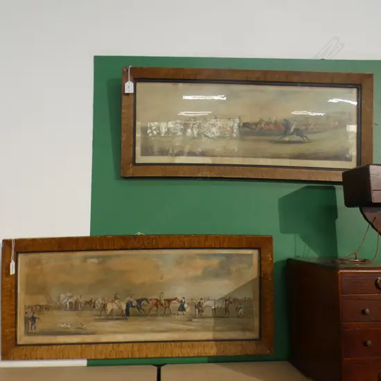 PR 19thC EQUESTRIAN PRINTS 'RUNNING' & 'PREPARING TO START' 250x680mm