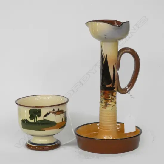 TALL TORQUAY POTTERY CANDLESTICK & BEAKER H  240 MM