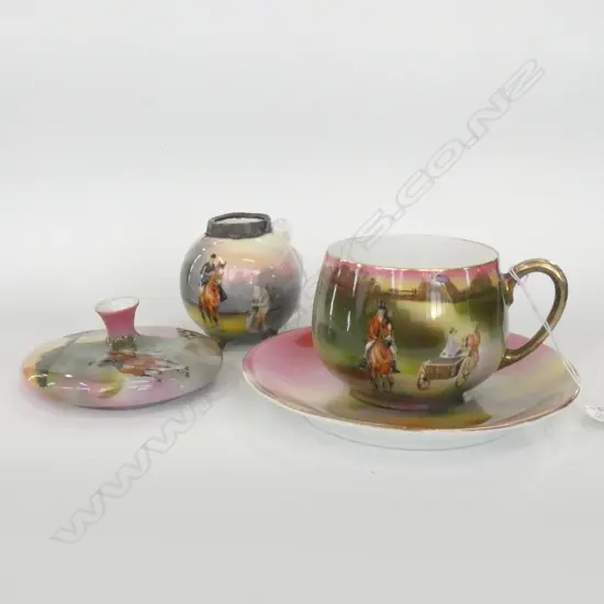 3 PCS ROYAL BAYREUTH SUNSET HUNTING SCENE H 70 MM