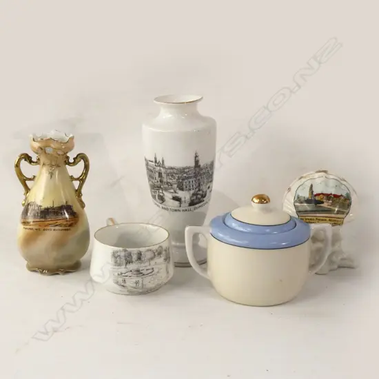 5 ITEMS SOUVENIR CHINA - THAMES, DUNEDIN, PARAKAI, CHCH & GRAFTON BRIDGE