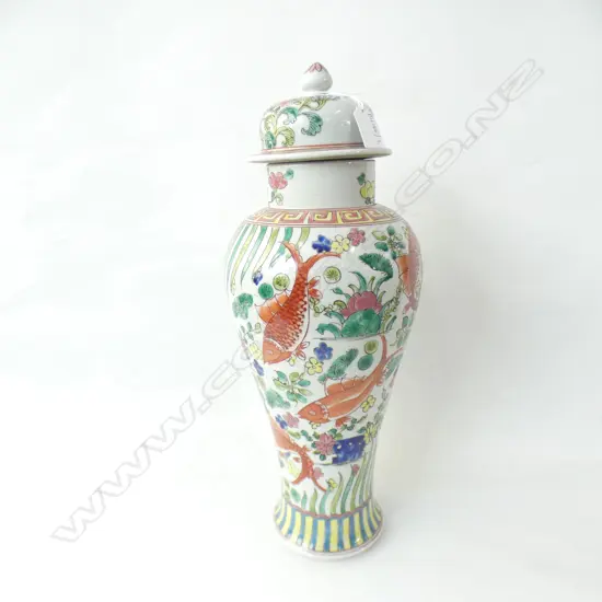 TALL LIDDED GINGER JAR w. 6 CHARACTER MARK H.460mm