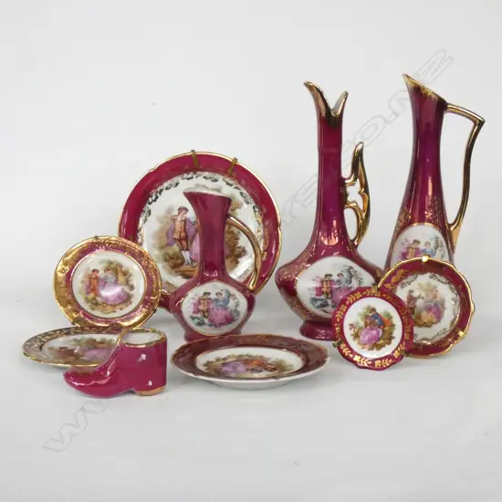 TRAY OF 10 PC ROUGE LIMOGE MINIATURE CHINA
