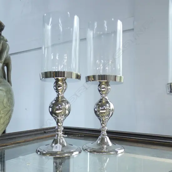 PAIR DECORATIVE HURRICANE LAMPS H.440mm