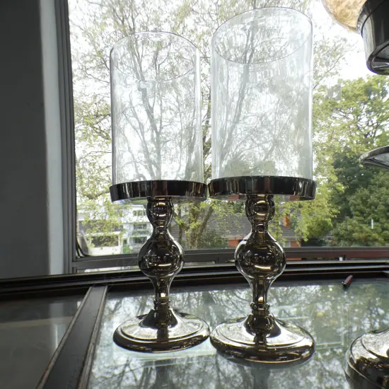 PAIR DECORATIVE HURRICANE LAMPS H.390mm