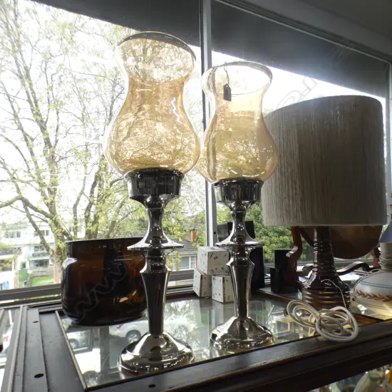 PAIR OF DECORATIVE HURRICANE LAMPS H.630mm