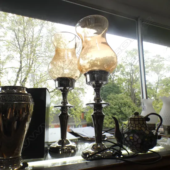 PAIR DECORATIVE HURRICANE LAMPS H.630mm