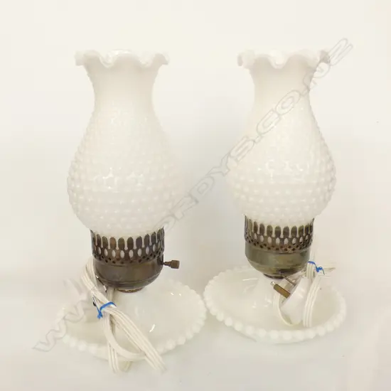 PR HOBNAIL MILK GLASS LAMPS C1950'S USA. WORKING ...
