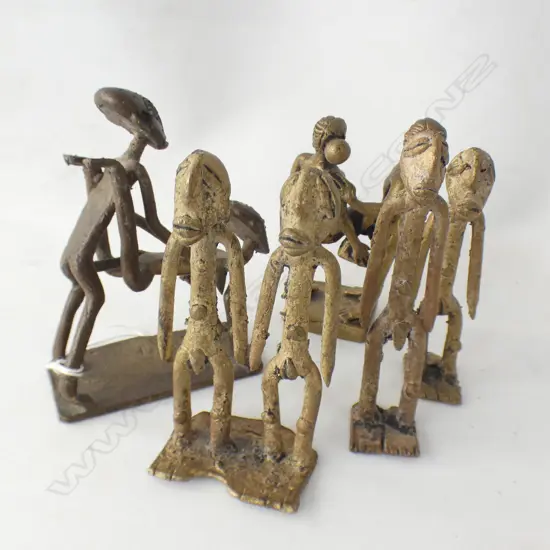 FIVE AFRICAN BRASS WEIGHT FIGURES, H 105MM
