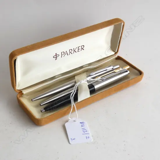 3 PARKER BALL POINT PENS, CASED