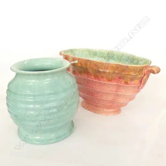 2 DECO VASES; CROWN DECAL W.280mm AF + NEWTONS ART WARE BAKEWELL SYDNEY