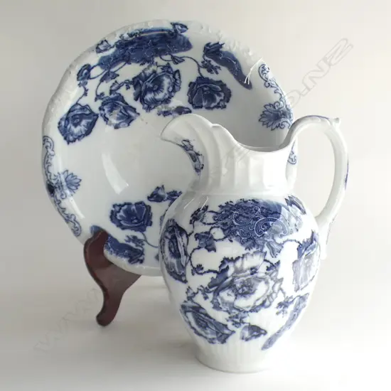 LARGE B/W ADAMS 'ATHOLE' WASH BOWL 400mm dia & JUG  (AF)