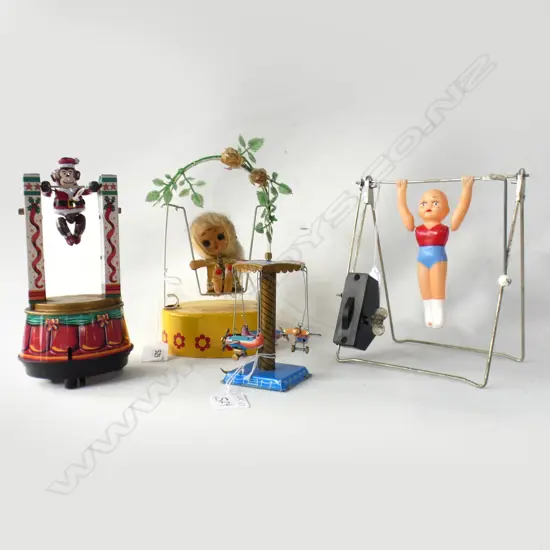 4 TIN + PLASTIC CIRCUS TYPE TOYS