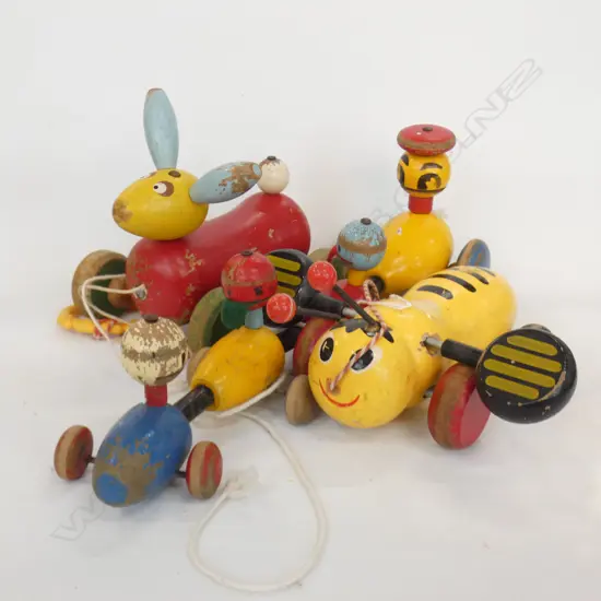 3 VINTAGE WOODEN KIWI TOYS