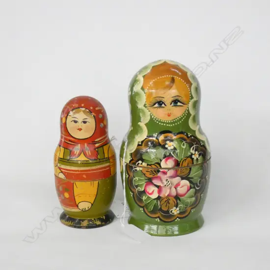 2 WOODEN HAND PAINTED RUSSIAN STACKING DOLLS 
