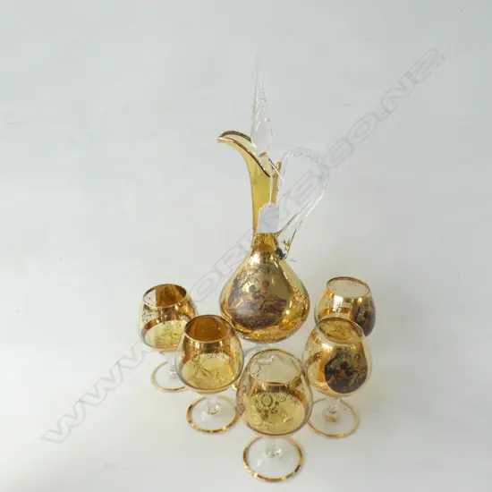 VENETIAN GLASS DECANTER H.390mm + 5 GLASSES