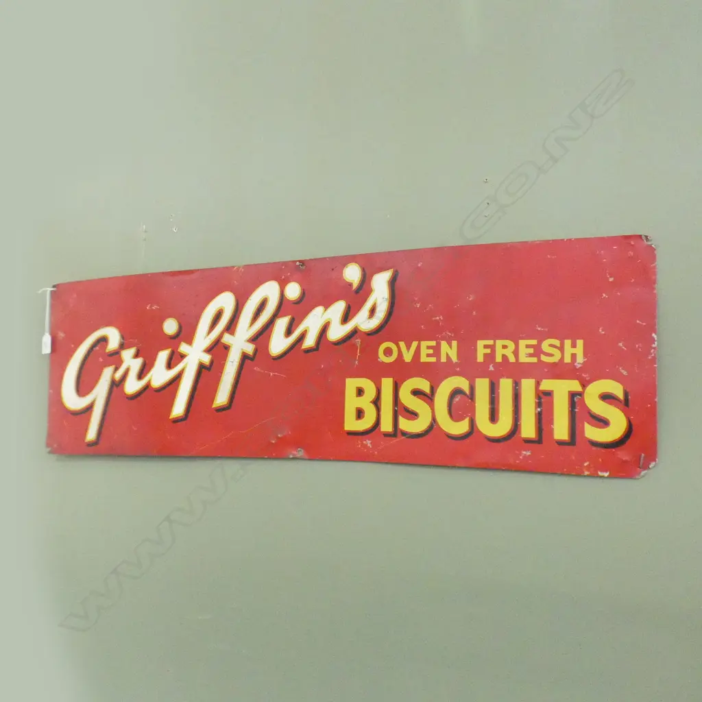 VINTAGE GRIFFINS BISCUITS ENAMEL SIGN 305x990mm Image 1++