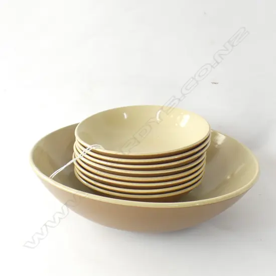 CROWN LYNN DOROTHY THORPE PALM SPRINGS LG SERVING BOWL & 8 DESSERT BOWLS