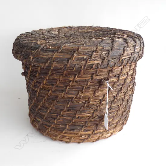 OLD JAPANESE WOVEN LIDDED BASKET Dia.350mm