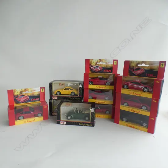 BOX VINTAGE DIE CAST CARS; 3 MAISTO & 7 ASST FERRARI - ALL IN ORIGINAL BOXES