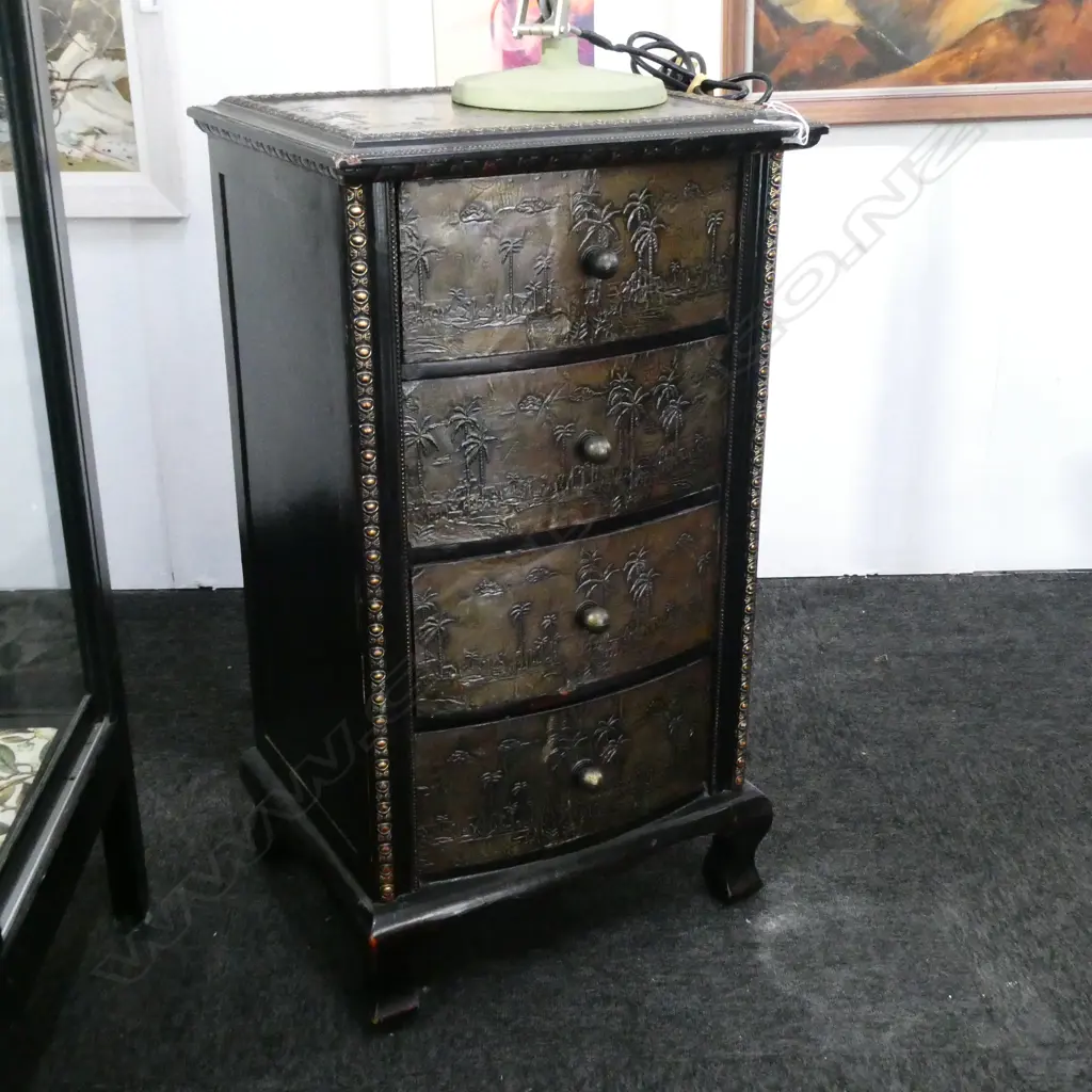 VINTAGE COPPER TOPPED & FRONTED DRAWERS -  PALM TREE SCENE - 4 DRAWERS 445 X 350 X 800MM Image 1++