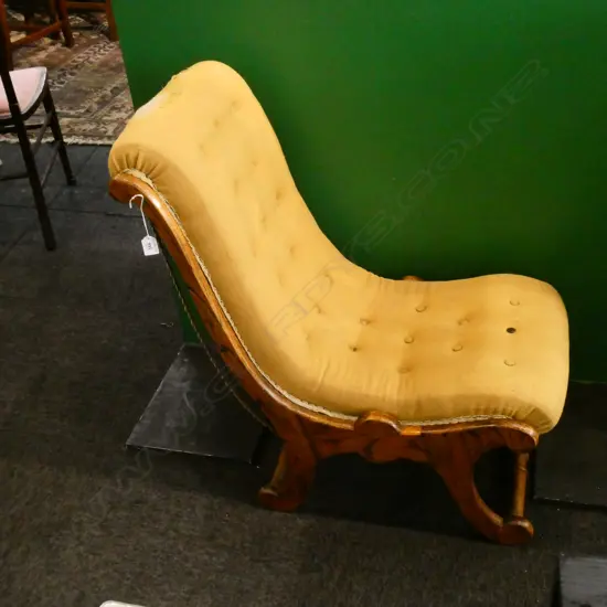 c.1870 ENGLISH ELM NURSING CHAIR (REQ. REUPHOLSTERY)