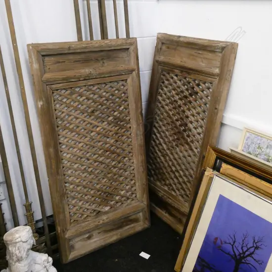 PR VINTAGE WOODEN ORIENTAL PANELS w. TRELLIS DESIGN 1140x570mm 