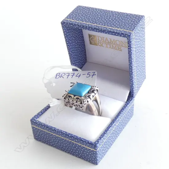HEAVY STG SILVER & TURQUOISE COLOUR ? RING