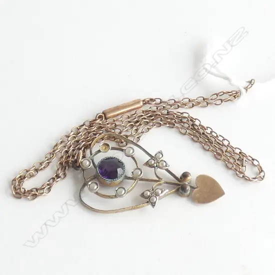 9CT GOLD & SEED PEARL EDWARDIAN PENDANT NECKLACE