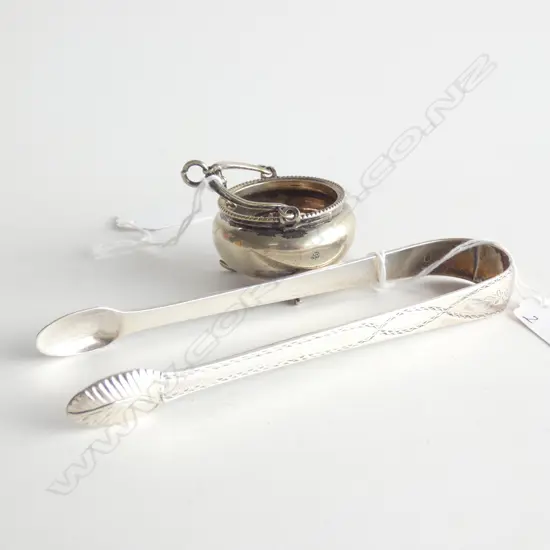 CONTINENTAL SILVER SUGAR TONGS & SALT DISH