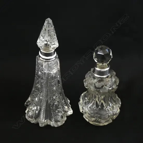 2 STG SILVER & CRYSTAL PERFUME BOTTLES LONDON 1913/14 AF H.180mm