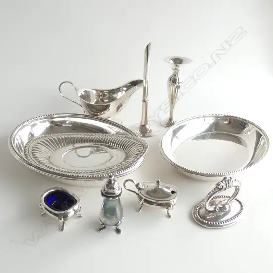 SILVER PLATE; DISHES / VASES/ JUG / CONDIMENT SET  ETC