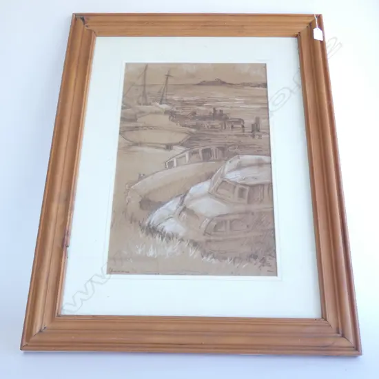 ERNESTINE MADDOX? DRAWING 'HAURAKI ESTUARY LOOKING TOWARDS MISICK POINT' '62 530x350mm