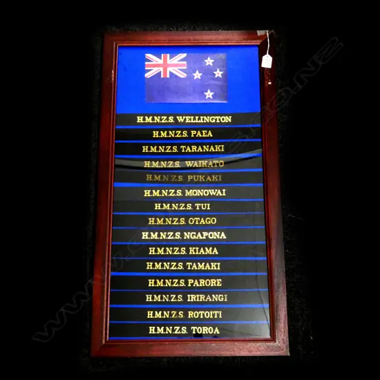 FRAMED ROYAL NZ NAVY CAP TALLIES 735x365mm