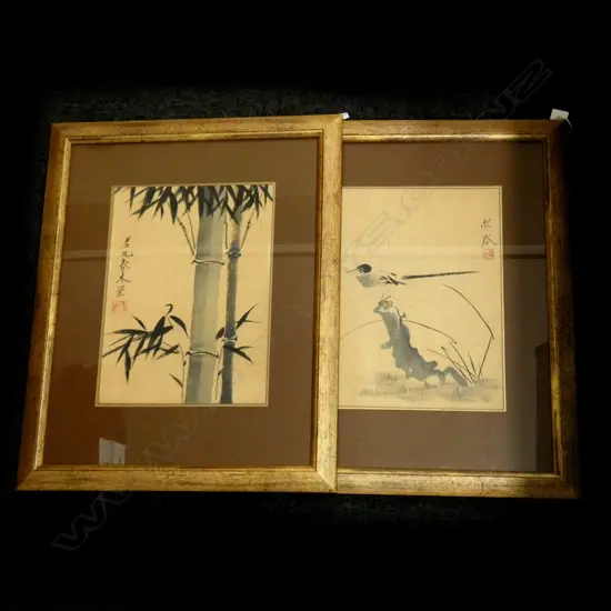 2 ORIENTAL W/C'S ON FABRIC 315x230mm