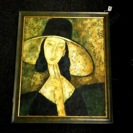 MIXED MEDIA ARTWORK AFTER MODIGLIANI WOMAN IN HAT 615x500mm