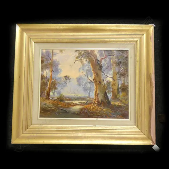 SIGNED OIL ON BOARD AUSTRALIAN GUMS LANDSCAPE 345x445mm