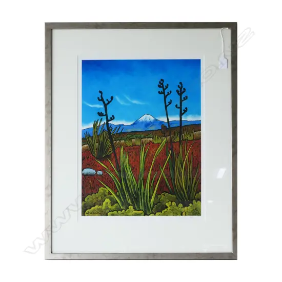 WENDY LEACH, 'TUSSOCKLANDS', LTD ED PRINT 30/250, SIGNED, 760 x 610MM INCL FRAME