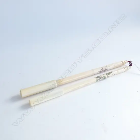 2 CHINESE FINELY CARVED IVORY SCHOLARS PAINT BRUSHES