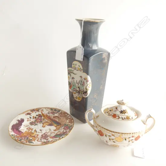 PHOENIX WARE VASE / ROYAL CROWN DERBY LIDDED DISH & PLATE 