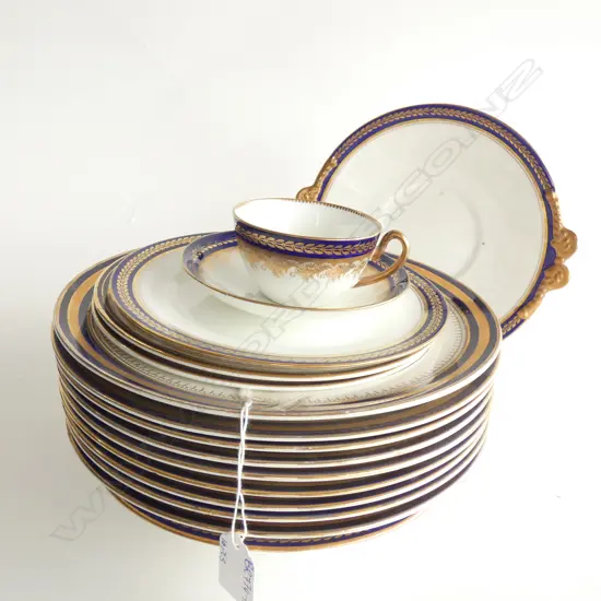 LG LOT OF BLUE & GOLD RIMMED PORCELAIN; PLATES / BOWLS ETC.  VARIOUS MAKERS