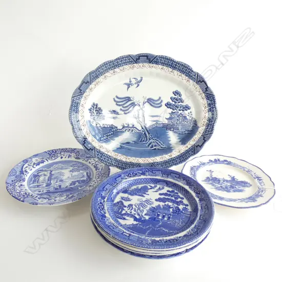 7 BLUE & WHITE PLATES INCL. BOOTHS WILLOW 