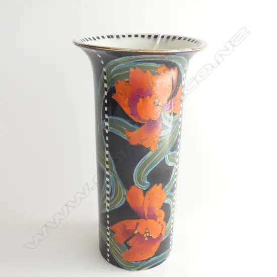 1920'S CYLINDER CHINA VASE RED POPPIES