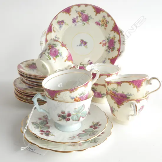 AYNSLEY TEA SET; CAKE PLATE/ SUGAR BOWL 5 CUPS & SAUCERS & 6 PLATES  + OTHER AYNSLEY TRIO